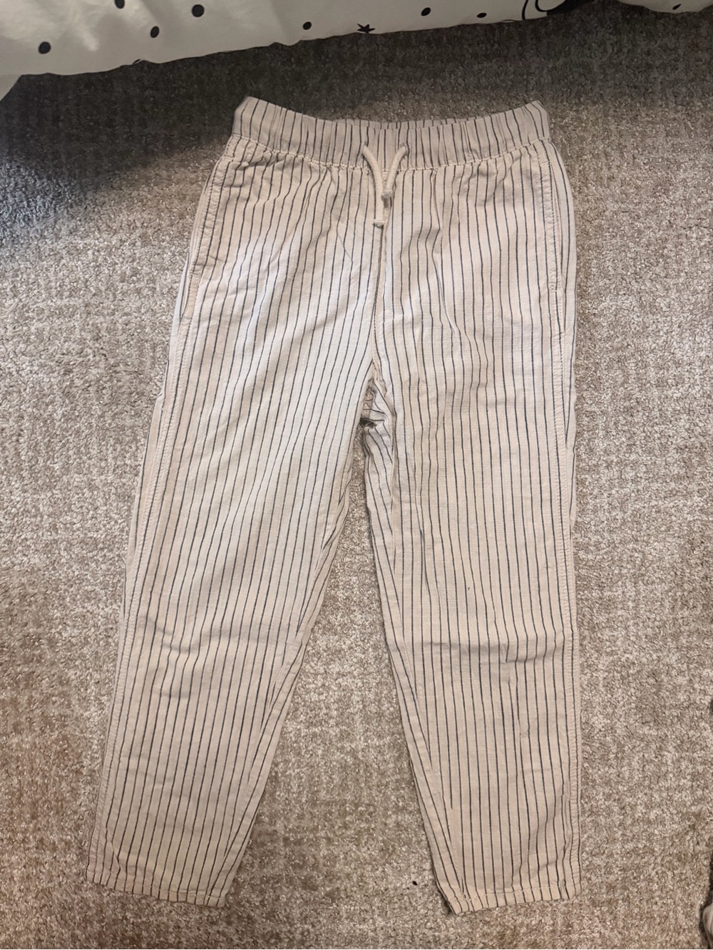 H&M Beige Pinstripe Drawstring Joggers
